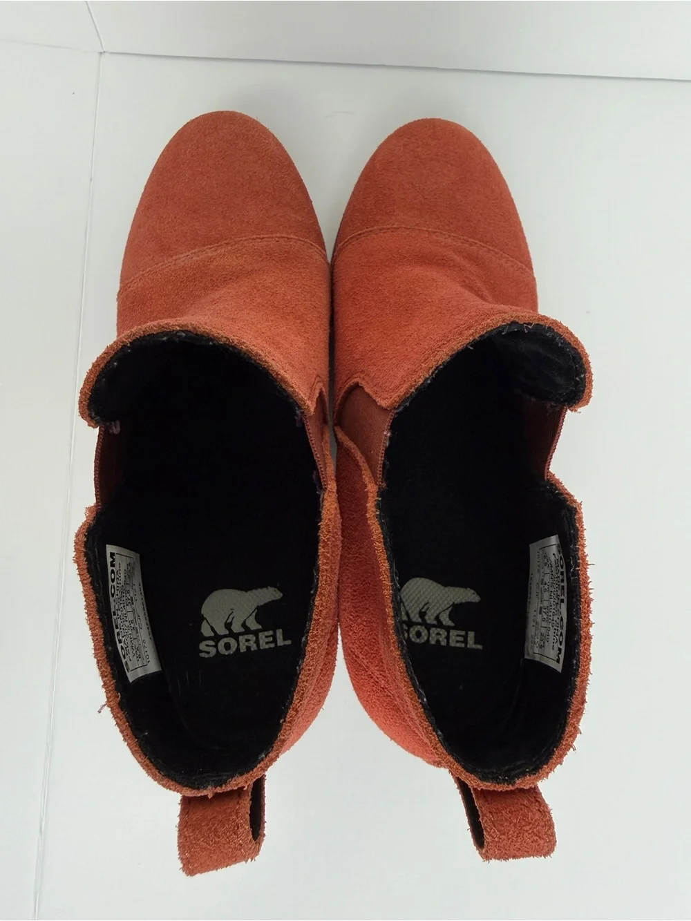 Sorel Evie Pull On Wedge Boot WATERPROOF Suede Bootie Orange Red 6.5